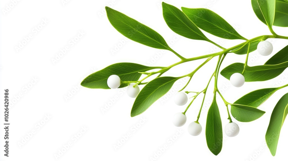 Fresh Mistletoe Branch on White Background Fresh Mistletoe Branch on White Background