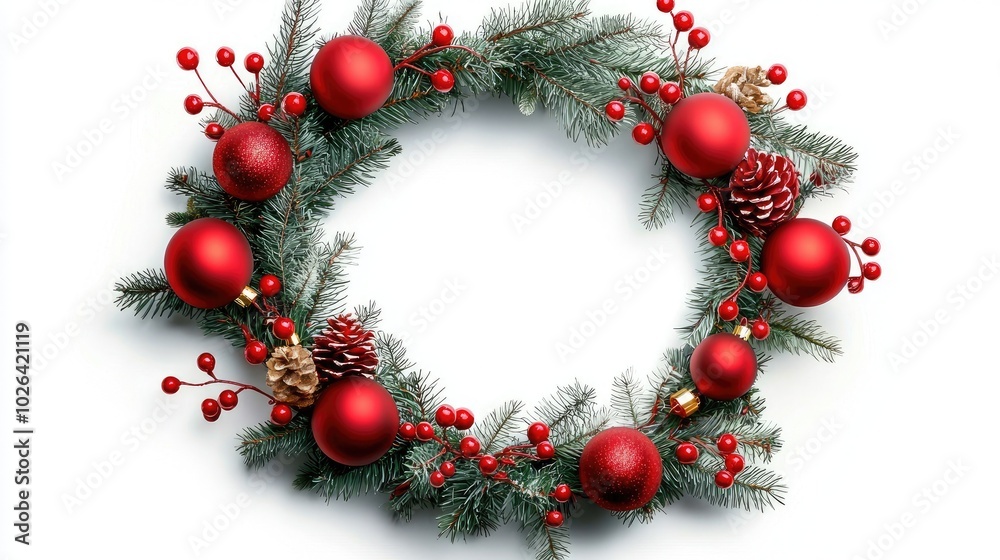 Festive Christmas Wreath Isolated on White Background Festive Christmas Wreath Isolated on White Background