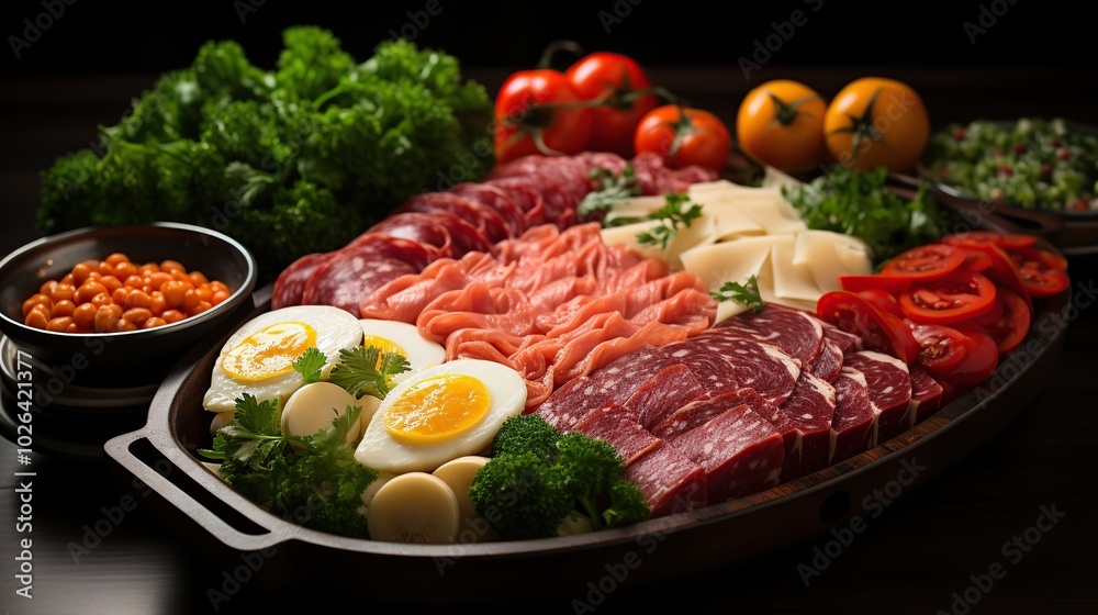Appetizer Platter with Meats, Cheeses, and Vegetables Appetizer Platter with Meats, Cheeses, and Vegetables