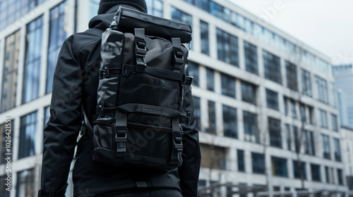 Person with a modern backpack exploring an urban setting, blending outdoor style with urban architecture