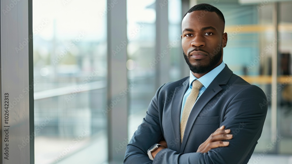 Confident corporate leader in a glass-walled conference room Confident corporate leader in a glass-walled conference room