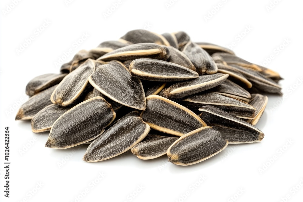 A pile of sunflower seeds on a white surface A pile of sunflower seeds on a white surface