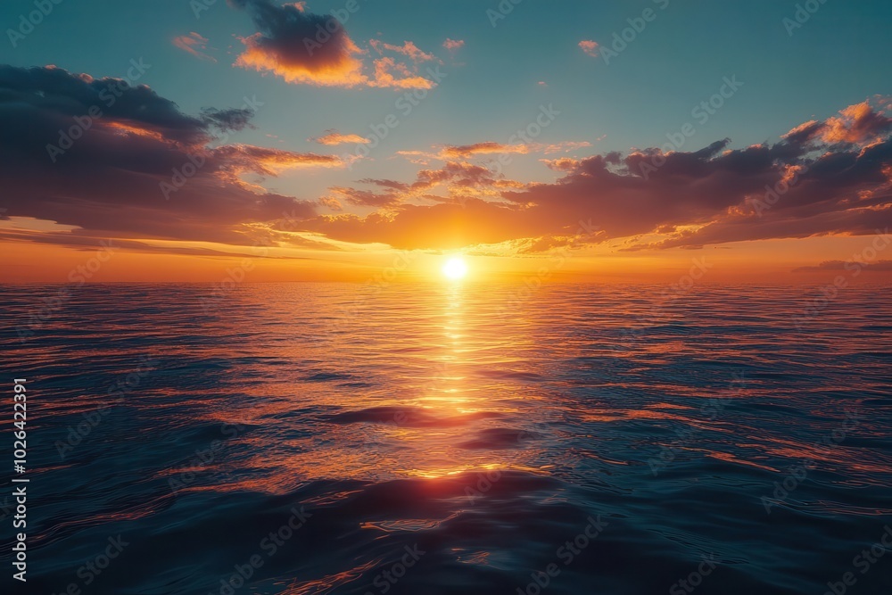 Obraz premium Sunrise over a calm ocean, symbolizing new beginnings and fresh starts