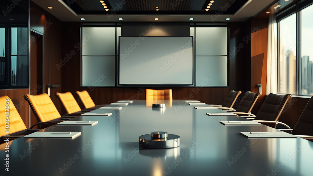 Corporate Meeting Room Sleek boardroom table with natural lighting Corporate Meeting Room Sleek boardroom table with natural lighting