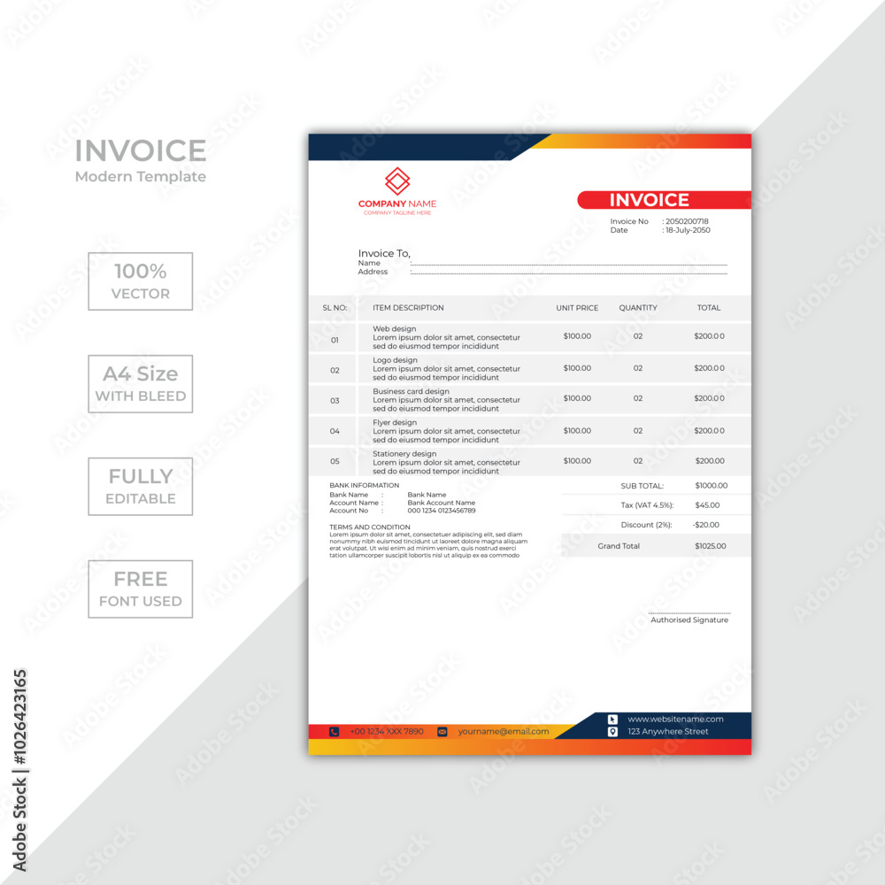 Modern corporate business invoice template design Modern corporate business invoice template design
