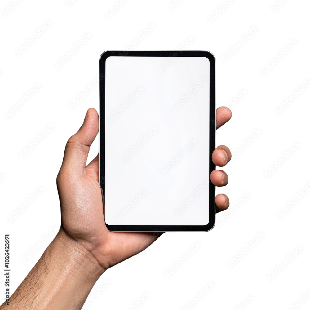 Hand holding a blank digital tablet with transparent background Hand holding a blank digital tablet with transparent background