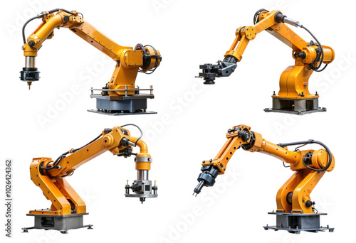 Set of robotic arm manufacturing industry png photo