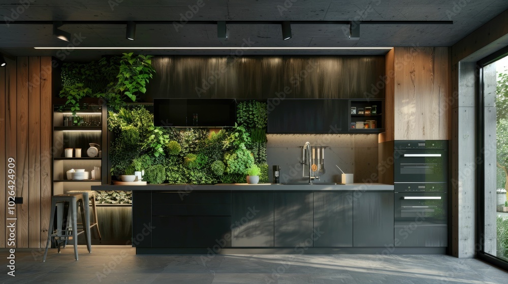 Contemporary kitchen with vertical garden wall Contemporary kitchen with vertical garden wall
