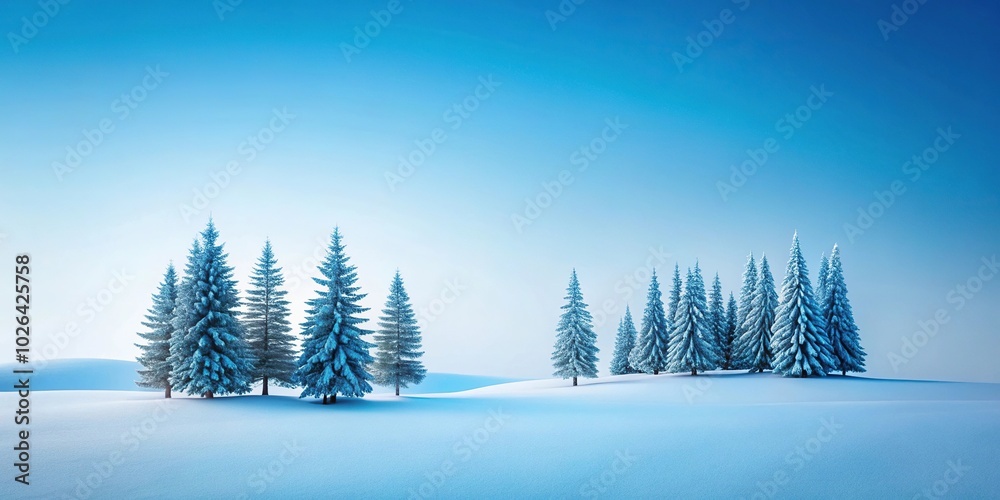 Minimalistic winter landscape with snow-covered pines in shades of blue Minimalistic winter landscape with snow-covered pines in shades of blue