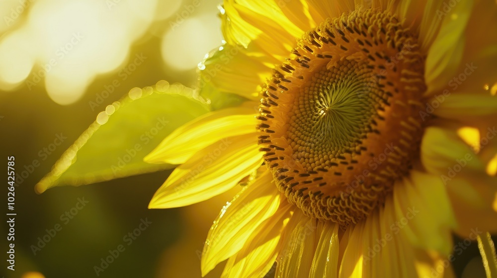 Fototapeta premium A close-up of a sunflower center, the intricate details of the yellow petals and seeds in sharp focus.