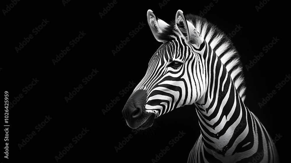 Zebra portrait black and white. : Generative AI Zebra portrait black and white. : Generative AI