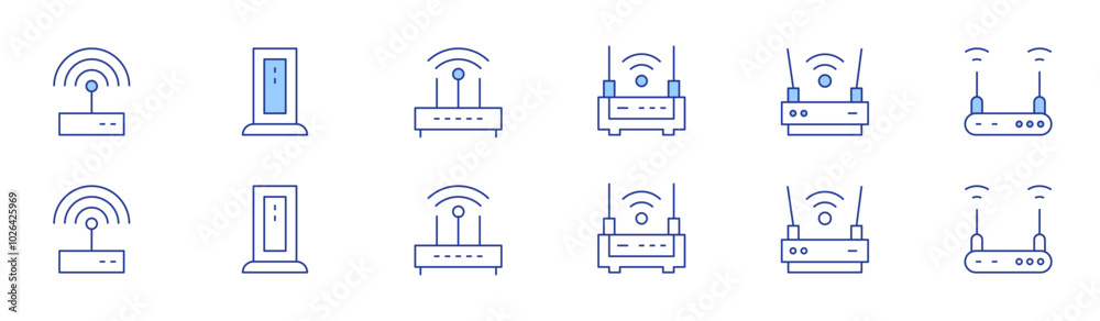Router icon set in two styles, Duotone and Thin Line style. Editable stroke. router, modem, wifi Router icon set in two styles, Duotone and Thin Line style. Editable stroke. router, modem, wifi
