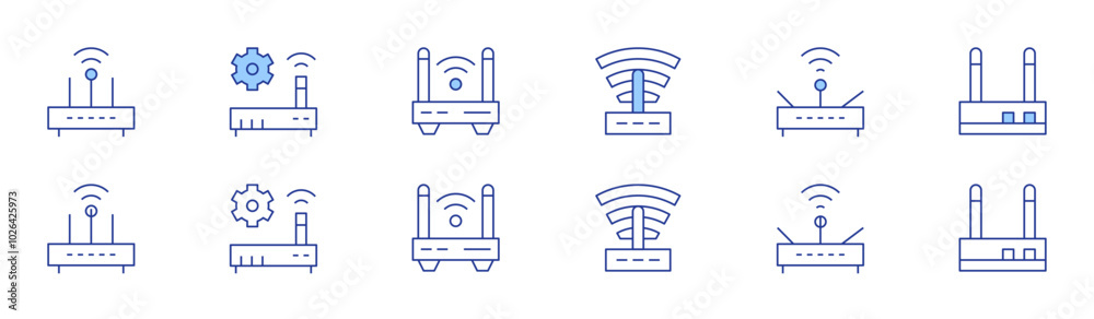 Router icon set in two styles, Duotone and Thin Line style. Editable stroke. router, modem Router icon set in two styles, Duotone and Thin Line style. Editable stroke. router, modem