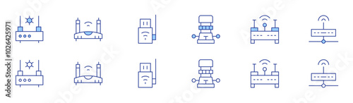 Router icon set in two styles, Duotone and Thin Line style. Editable stroke. router, wifi, modem, wirelessinternet photo