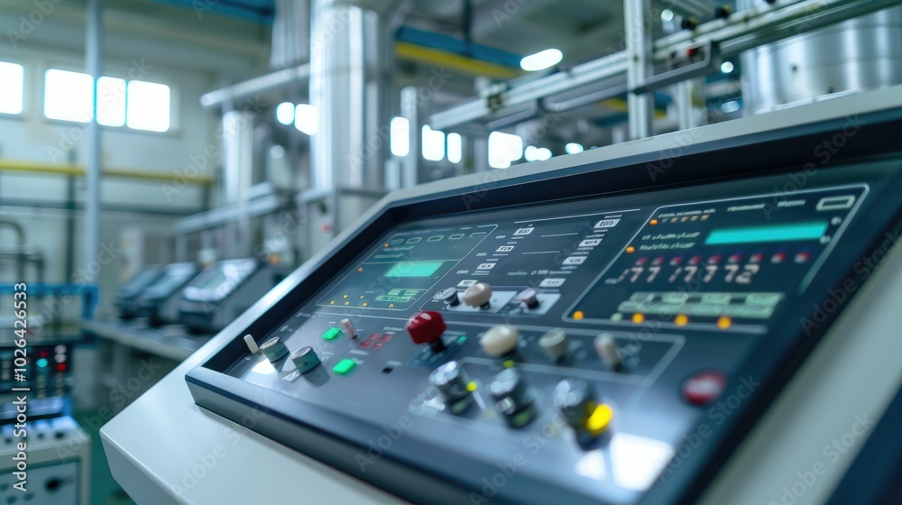 Control panel with digital displays and switches in a factory Control panel with digital displays and switches in a factory