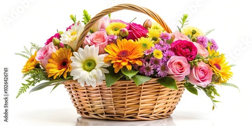 Fototapeta Naklejka Na Ścianę i Meble -  Panoramic bouquet of flowers in a basket isolated on white