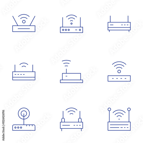 Router icons set. Thin Line style, editable stroke. wifi, modem, wifirouter, router, wificonnection photo