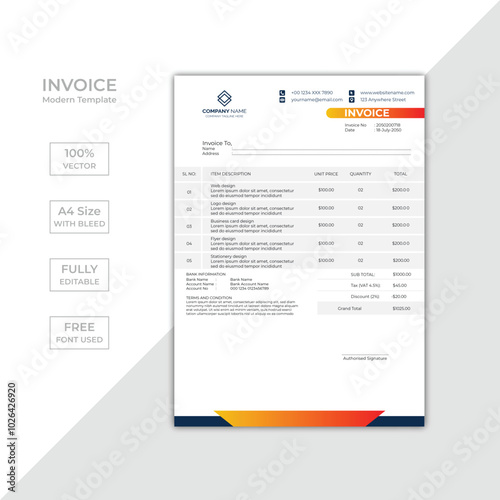 Modern corporate business invoice template design