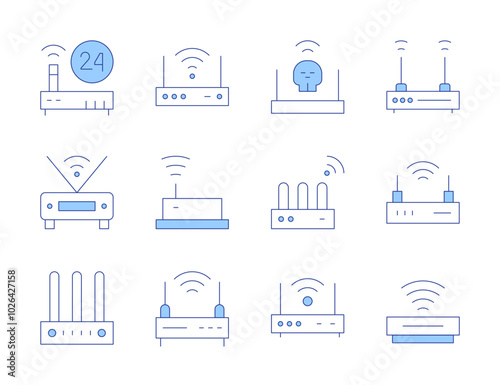 Router icons. Line Duotone style, editable stroke. wifirouter, router, wifi, wirelessrouter, modem, internetservice