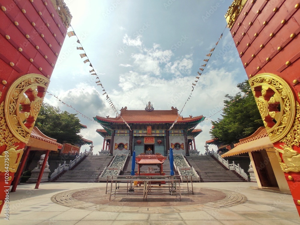 Wat Boromracha Kanchanapisek Anusorn or Wat Leng Noei Yi 2, A Chinese spiritual complex with brightly painted pagodas shrines with golden seated Buddhas.