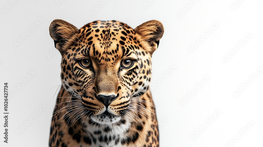Fototapeta premium Spotted leopard standing in front and facing at the camera : Generative AI