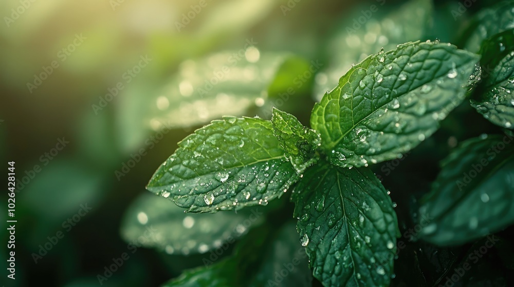 A close-up of fresh mint leaves covered in morning dew, their vibrant green color symbolizing freshness. A close-up of fresh mint leaves covered in morning dew, their vibrant green color symbolizing freshness.