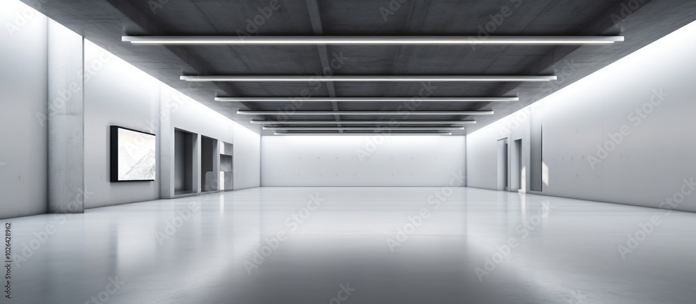 Empty Art Gallery with White Walls and Lights Empty Art Gallery with White Walls and Lights