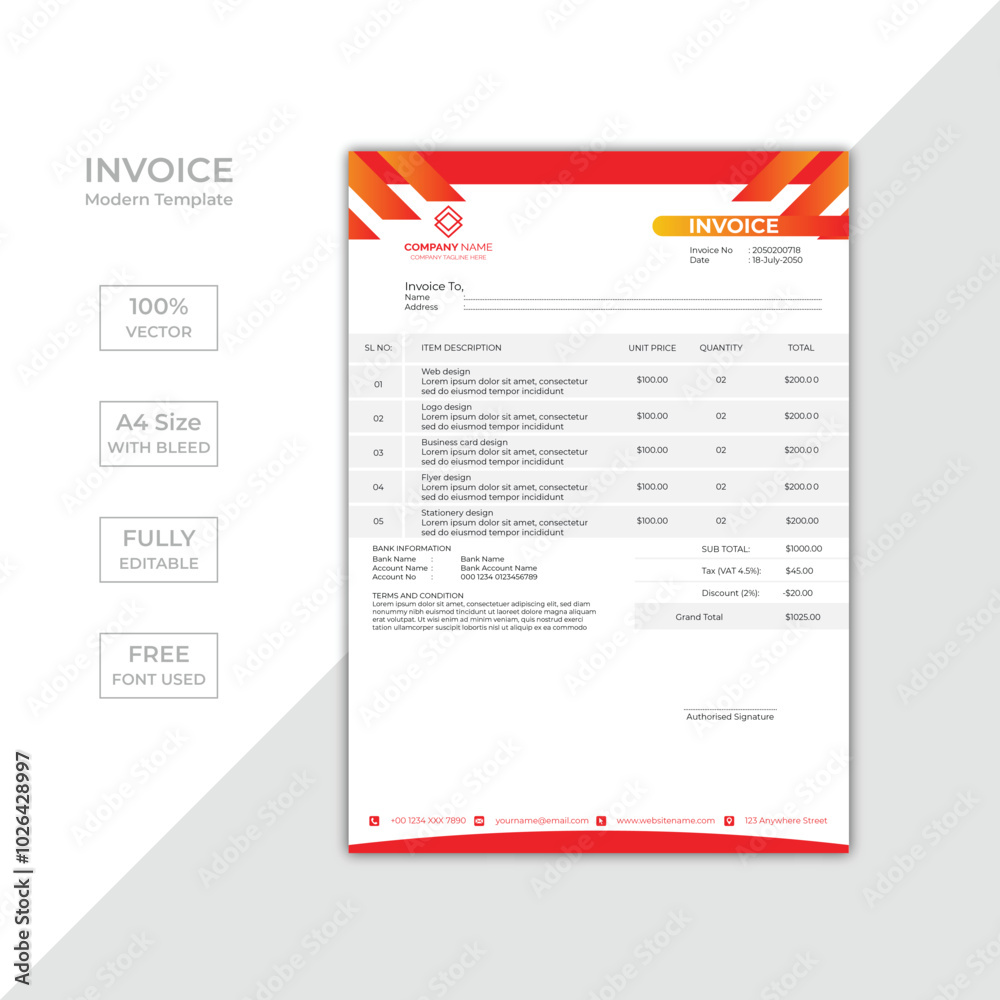 Modern corporate business invoice template design Modern corporate business invoice template design