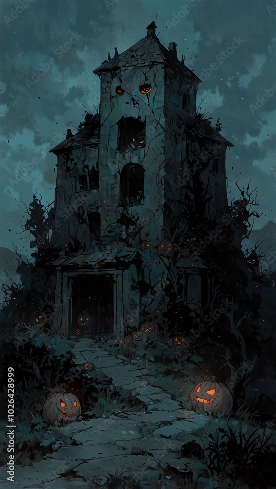 Image of a haunted house with a halloween theme Image of a haunted house with a halloween theme