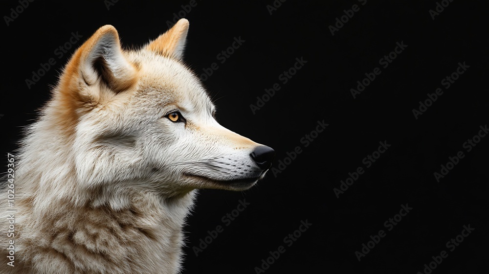 Fototapeta premium Portrait of arctic wolf isolated on black background Polar wolf. : Generative AI