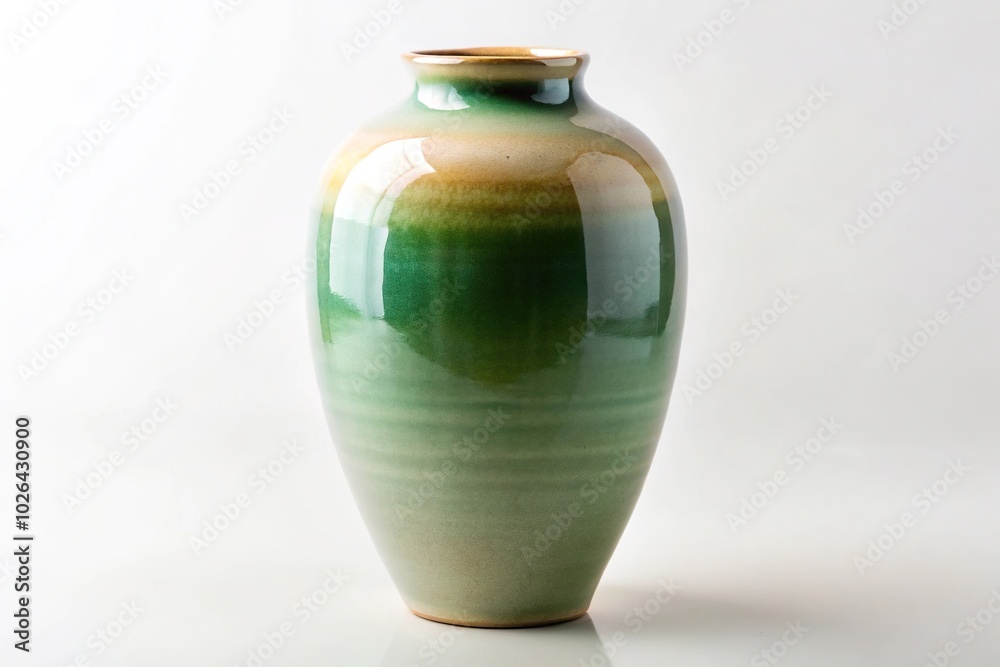 Panoramic elegant ceramic vase green beige gradient white surface display Panoramic elegant ceramic vase green beige gradient white surface display