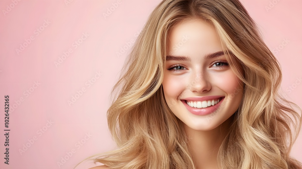1. **Radiant Confidence**: Create an image of a smiling young woman with long, beautifully groomed blonde hair against a soft pastel flat background. The scene should have ample copy space, making it 1. **Radiant Confidence**: Create an image of a smiling young woman with long, beautifully groomed blonde hair against a soft pastel flat background. The scene should have ample copy space, making it