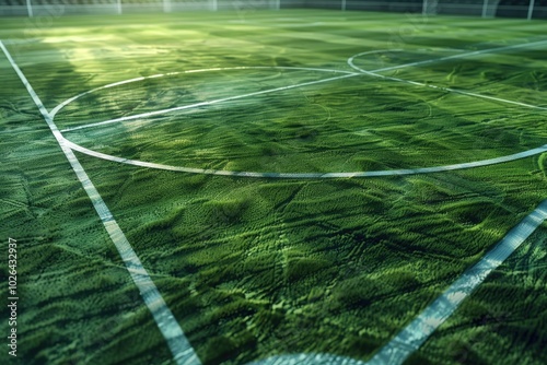 A soccer field with a white line in the middle, generative ai image