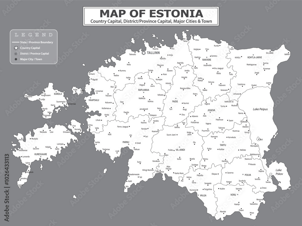 Obraz premium European Country Geography Political map. Political map of country with capital, province or state capital, major cities and town.