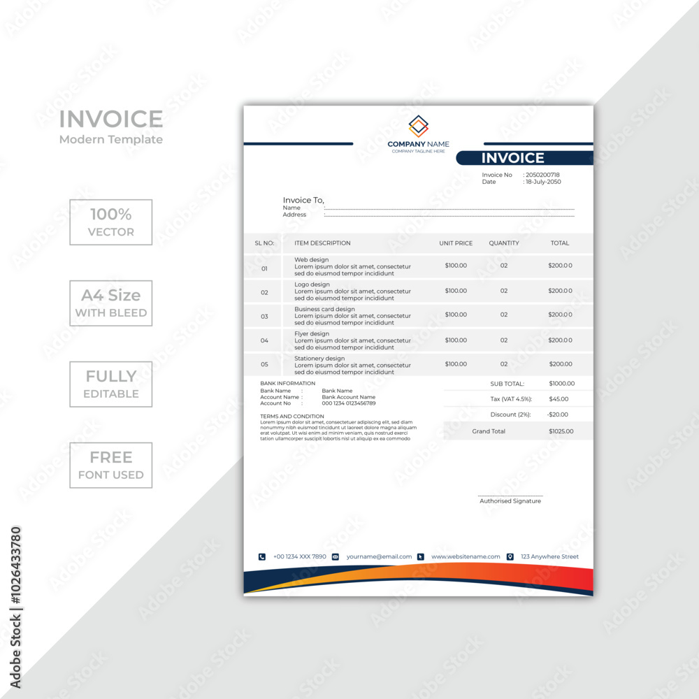 Modern corporate business invoice template design Modern corporate business invoice template design
