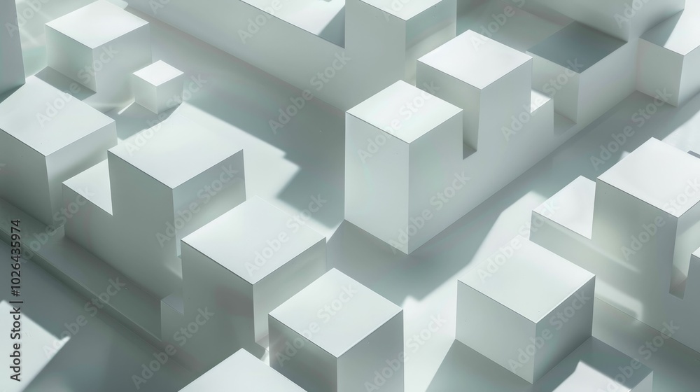 Dynamic geometric pattern with floating 3D cubes and shadows