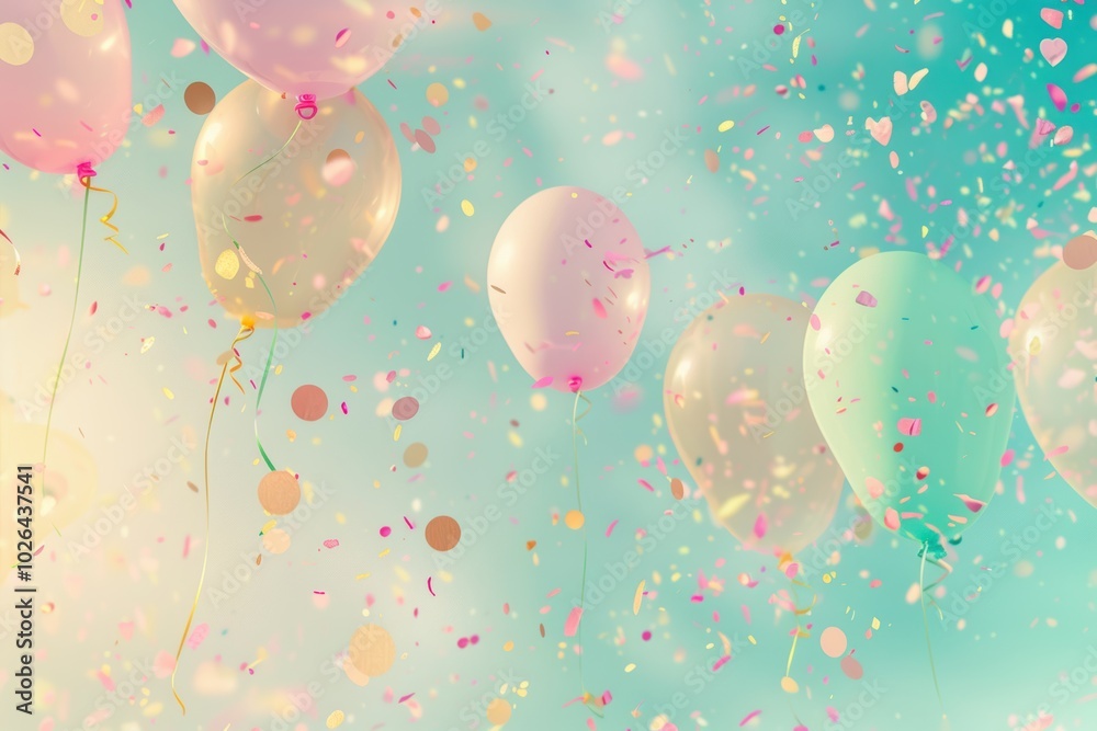 Whimsical Abstract Birthday Background with Glowing Balloons and Colorful Confetti for Posters Whimsical Abstract Birthday Background with Glowing Balloons and Colorful Confetti for Posters