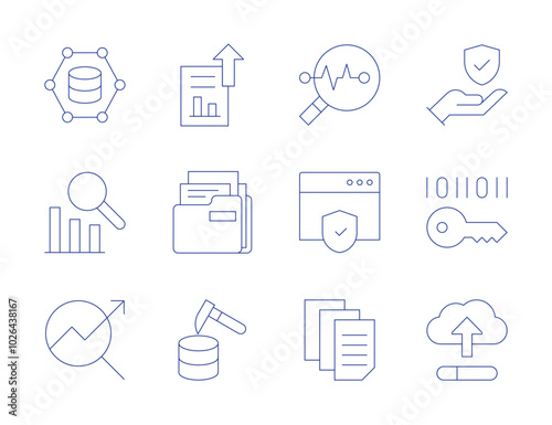 Data icons. Thin Line style, editable stroke. data mining, seo, folder, data protection, encrypt, uploading, statistics, analysis, web security, data, data science