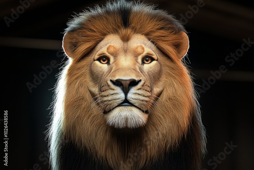 3D-rendered zoo exhibit of a lion, with lifelike textures and lighting creating a digital, interactive experience where visitors can explore the habitat up close photo