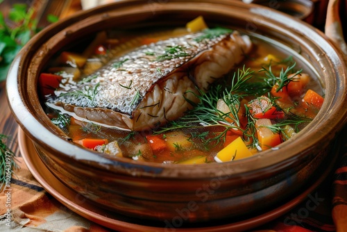 fish soup ukha in a plate photo