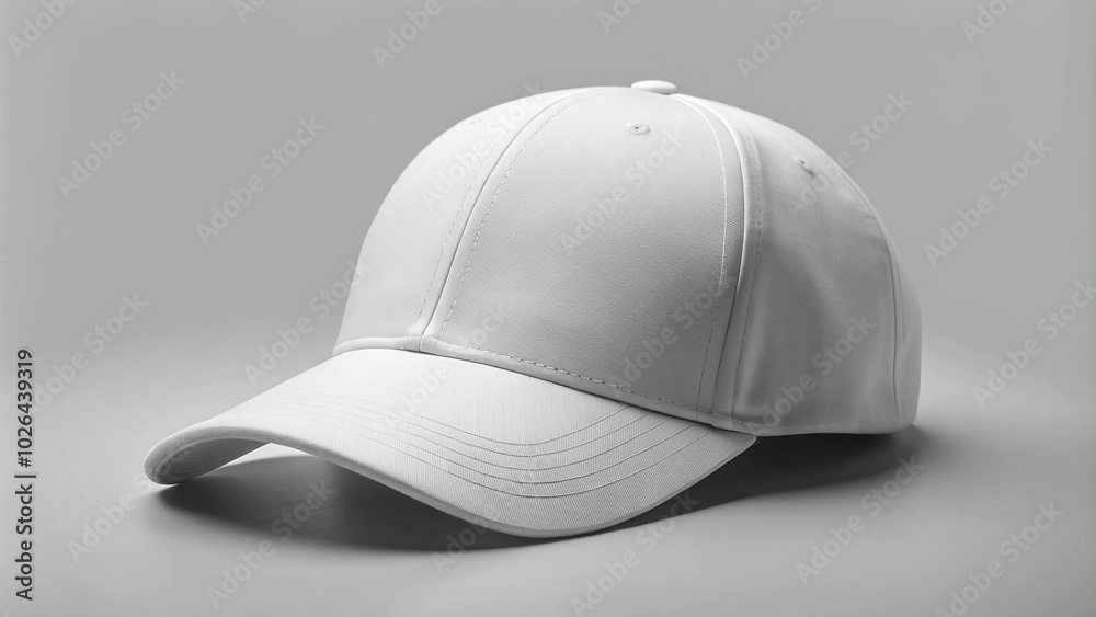 Panoramic mockup of front of white plain baseball cap Panoramic mockup of front of white plain baseball cap