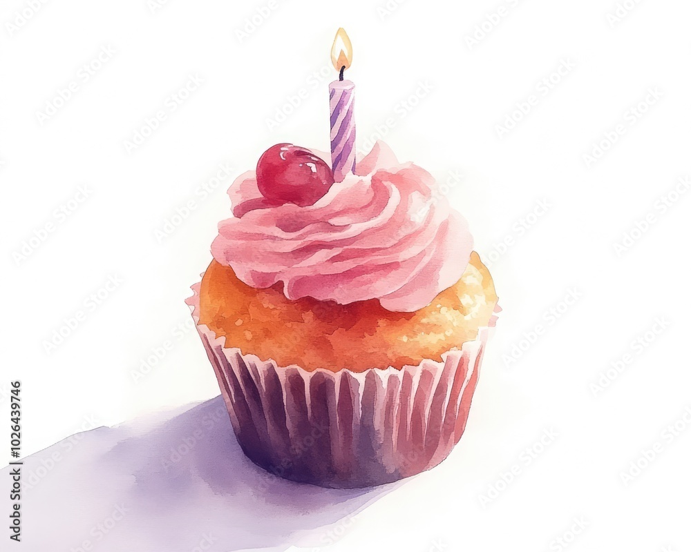 Cute Isometric Birthday Cupcake with Candle