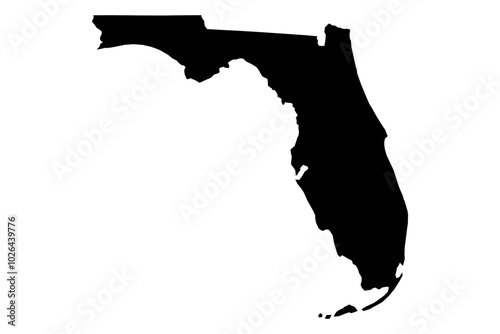 Florida state map SVG in black fill with a transparent background. Scalable FL vector outline, perfect for travel and design projects.
