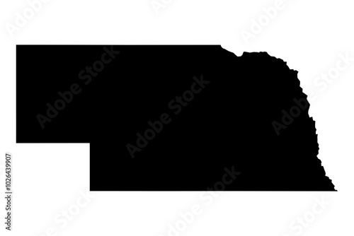 Nebraska state map SVG in black fill, transparent background. Clean, scalable NE vector outline for web design, print, and craft applications.