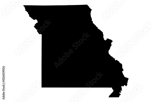 Missouri state map SVG, black fill with transparent background. Clean, scalable MO vector outline for design, crafts, and educational use.