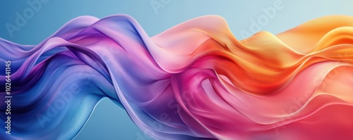 Vibrant digital art piece showcasing dynamic abstract forms with flowing multicolored waves in motion against a serene backdrop.