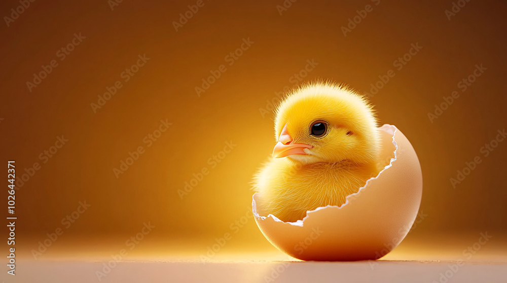 A yellow chick hatches from an egg, symbolizing new beginnings. A yellow chick hatches from an egg, symbolizing new beginnings.