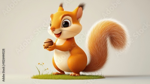Cheerful cartoon squirrel holding an acorn