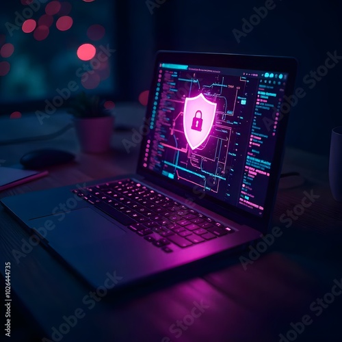 Futuristic Cybersecurity Concept Background with Shield and Network Connections