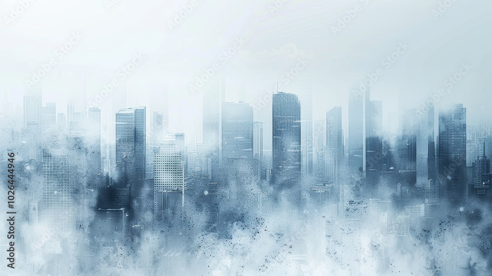 Abstract Winter City Skyline with Tall Buildings in Misty Snow for Modern Posters and Designs Abstract Winter City Skyline with Tall Buildings in Misty Snow for Modern Posters and Designs